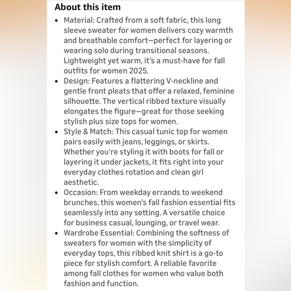 WIHOLL Long Sleeve Shirts V Neck Lightweight Sweaters Casual Tunic Tops Fashion - Picture 11 of 11